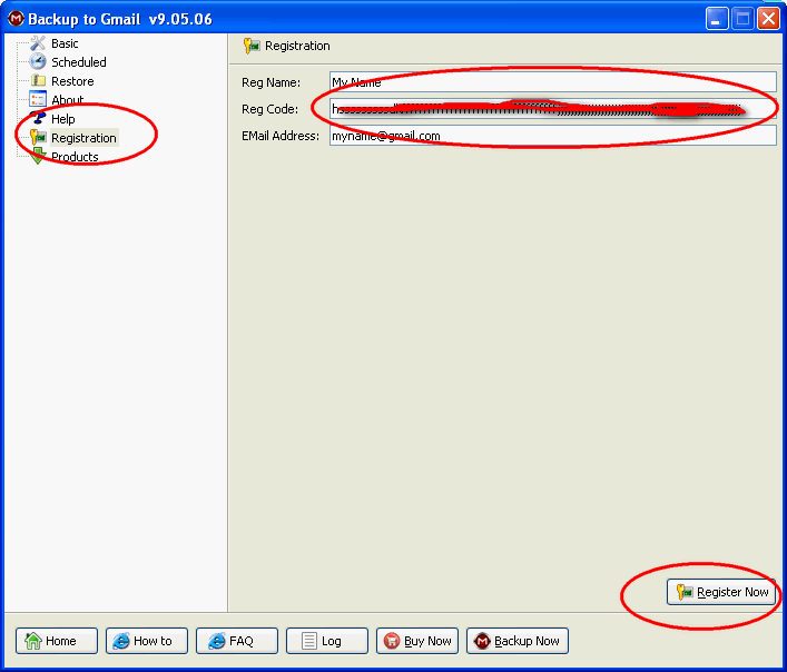 backup to gmail registration